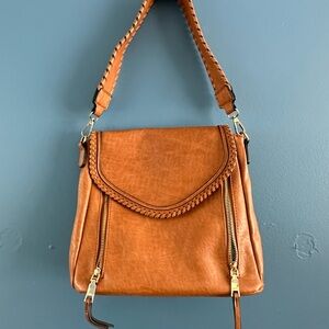 Jen&Co Golden Brown Vegan Leather Shoulder Bag
